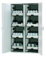 Bezpečnostní skříň pro ukládání kyselin a louhů, vysoká varianta_8 zásuvek s vyjímatelnými plastovými záchytnými vanami